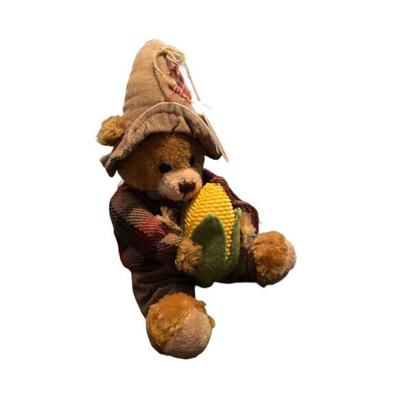 March Of Dimes Scarecrow Bear Bean Bag Plush Decor Corn Hat Plaid Coat Autumn - Picture 2 of 10